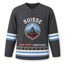 Load image into Gallery viewer, Switzerland Alpine Train Original Hockey Jersey in Rail Charcoal, front view – custom name and number