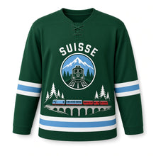 Load image into Gallery viewer, Switzerland Alpine Train Original Hockey Jersey in Pine Green, front view – custom name and number