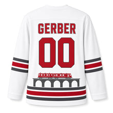 Load image into Gallery viewer, Switzerland Alpine Train Original Hockey Jersey in Snow White, back view with your name and number