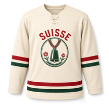 Load image into Gallery viewer, Switzerland Cowbell Meadow Original Hockey Jersey in Alp Cream, front view – custom name and number