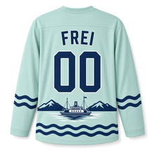Load image into Gallery viewer, Switzerland Lakeside Steamer Original Hockey Jersey in Shore Mint, back view with your name and number