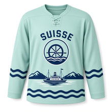 Load image into Gallery viewer, Switzerland Lakeside Steamer Original Hockey Jersey in Shore Mint, front view – custom name and number