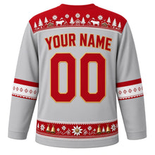 Load image into Gallery viewer, Switzerland Original Hockey Jersey in Edelweiss Silver, back view with your name and number – papercut-lace yoke and Appenzell embroidery sleeve bands