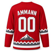 Load image into Gallery viewer, Switzerland Summit Peak Original Hockey Jersey in Alpine Red, back view with your name and number
