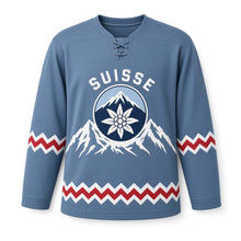 Load image into Gallery viewer, Switzerland Summit Peak Original Hockey Jersey in Glacier Slate, front view – custom name and number