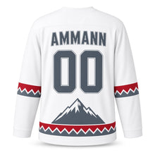Load image into Gallery viewer, Switzerland Summit Peak Original Hockey Jersey in Snow White, back view with your name and number