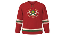 Load image into Gallery viewer, Syttende Mai Original Hockey Jersey in Rosemaling Red, front view – custom name and number