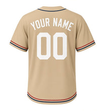 Load image into Gallery viewer, Tall Ship Schooner Milwaukee Baseball Jersey in Rope Tan, back view with your name and number – custom block name and number with rope-twist sleeves