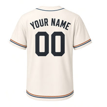 Load image into Gallery viewer, Tall Ship Schooner Milwaukee Baseball Jersey in Canvas Sail Cream, back view with your name and number – custom block name and number with rope-twist sleeves