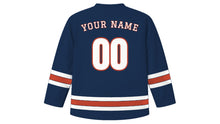 Load image into Gallery viewer, Tallinn Original Hockey Jersey in Baltic Navy, back view with your name and number