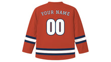 Load image into Gallery viewer, Tallinn Original Hockey Jersey in Rooftop Red, back view with your name and number