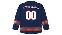 Load image into Gallery viewer, Tartan Day Original Hockey Jersey in Navy, back view with your name and number