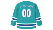 Load image into Gallery viewer, Tashkent Original Hockey Jersey in Turquoise Dome, back view with your name and number