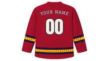 Load image into Gallery viewer, Tazaungdaing Original Hockey Jersey in Ruby Red, back view with your name and number