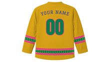 Load image into Gallery viewer, Teej Original Hockey Jersey in Gold, back view with your name and number