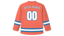 Load image into Gallery viewer, Tel Aviv Original Hockey Jersey in Sunset Coral, back view with your name and number