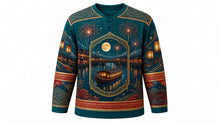 Load image into Gallery viewer, Tenjin Matsuri Original Hockey Jersey in Canal Teal, front view with detailed full-body artwork and ornate crest