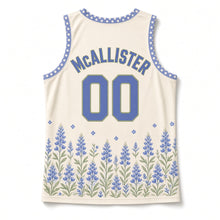 Load image into Gallery viewer, Texas Bluebonnet Original Basketball Jersey in Prairie Cream, back view with your name and number