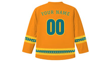 Load image into Gallery viewer, Thaipusam Original Hockey Jersey in Marigold Orange, back view with your name and number