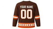 Load image into Gallery viewer, Thanksgiving Original Hockey Jersey in Brown, back view with your name and number