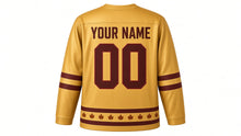 Load image into Gallery viewer, Thanksgiving Original Hockey Jersey in Gold, back view with your name and number