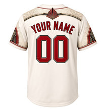Load image into Gallery viewer, Theater Marquee Milwaukee Baseball Jersey in Ivory Footlight, back view with your name and number – art deco sleeves and marquee-light hem