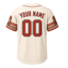 Load image into Gallery viewer, Third Ward Warehouse Milwaukee Baseball Jersey in Ghost Sign Ivory, back view with your name and number – custom block name and number with patterned sleeves