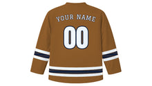Load image into Gallery viewer, Thorrablot Original Hockey Jersey in Horn Brown, back view with your name and number