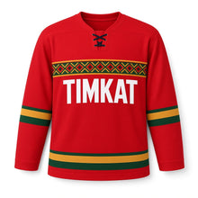 Load image into Gallery viewer, Timkat Original Hockey Jersey in Red, front view – custom name and number
