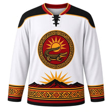 Load image into Gallery viewer, Timor-Leste Independence Day Original Hockey Jersey in White, front view with themed artwork and clean crest