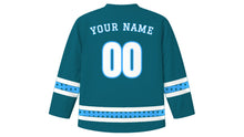 Load image into Gallery viewer, Tiragan Original Hockey Jersey in Deep Teal, back view with your name and number