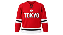 Load image into Gallery viewer, Tokyo Original Hockey Jersey in Red, front view – custom name and number