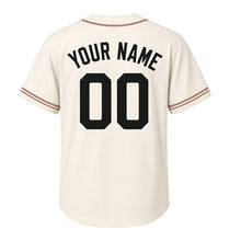 Load image into Gallery viewer, Train Depot Milwaukee Baseball Jersey in Platform Cream, back view with your name and number – custom block name and number with rail-tie-stripe sleeves