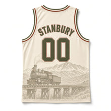 Load image into Gallery viewer, Transcontinental Railroad Original Basketball Jersey in Rail Cream, back view with your name and number