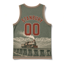 Load image into Gallery viewer, Transcontinental Railroad Original Basketball Jersey in Engine Green, back view with your name and number