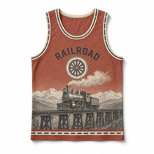 Load image into Gallery viewer, Transcontinental Railroad Original Basketball Jersey in Rust Red, front view – custom name and number