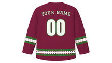 Load image into Gallery viewer, Tu B'Av Original Hockey Jersey in Wine Red, back view with your name and number
