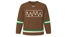 Load image into Gallery viewer, Tu BiShvat Original Hockey Jersey in Bark Brown, front view with almond-blossom branch chest band – custom name and number