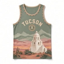 Load image into Gallery viewer, Tucson Desert Mission Original Basketball Jersey in Saguaro Green, front view – custom name and number