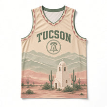 Load image into Gallery viewer, Tucson Desert Mission Original Basketball Jersey in Adobe Sand, front view – custom name and number