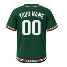Load image into Gallery viewer, Tulip Spring Milwaukee Baseball Jersey in Stem Green, back view with your name and number – custom block name and number with diamond-stripe sleeves