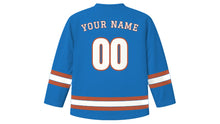 Load image into Gallery viewer, Tunis Original Hockey Jersey in Medina Blue, back view with your name and number