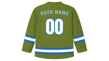 Load image into Gallery viewer, Tunis Original Hockey Jersey in Olive Green, back view with your name and number