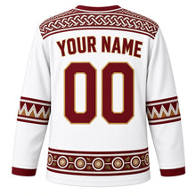 Load image into Gallery viewer, Tunisia Original Hockey Jersey in Jasmine White, back view with your name and number – Roman mosaic yoke and Sejnane pottery sleeve bands