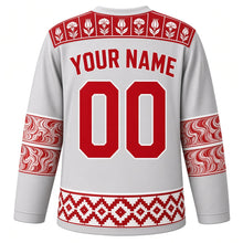Load image into Gallery viewer, Turkey Original Hockey Jersey in Ebru Silver, back view with your name and number – Iznik tile yoke and ebru marbled sleeve bands