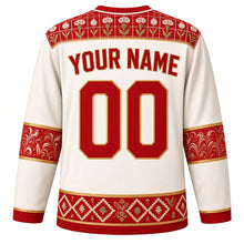Load image into Gallery viewer, Turkey Original Hockey Jersey in Pamukkale White, back view with your name and number – Iznik tile yoke and ebru marbled sleeve bands