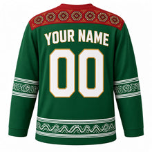 Load image into Gallery viewer, Turkmenistan Original Hockey Jersey in Oasis Green, back view with your name and number – Turkmen carpet-gul yoke and keteni needlework sleeve bands