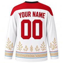 Load image into Gallery viewer, Tynwald Day Original Hockey Jersey in White, back view with custom YOUR NAME and 00