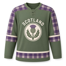 Load image into Gallery viewer, UK Highland Tartan Original Hockey Jersey in Glen Moss, front view – custom name and number
