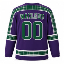 Load image into Gallery viewer, UK Highland Tartan Original Hockey Jersey in Heather Purple, back view with your name and number